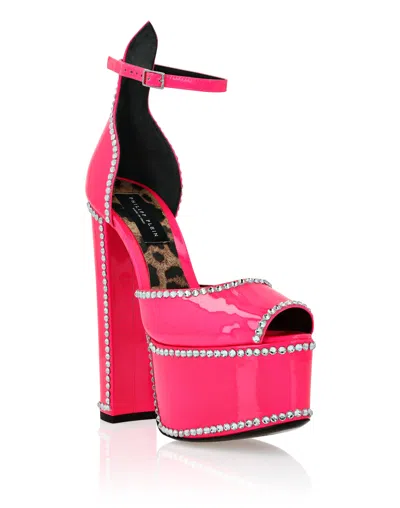 Philipp Plein Patent Leather Platform Sandals Hi-heels In Pink