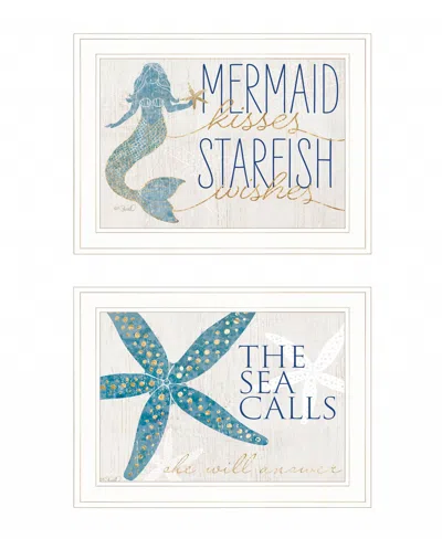 Homezia Set Of Two Mermaid Kisses Starfish Wishes 2 White Framed Print Wall Art
