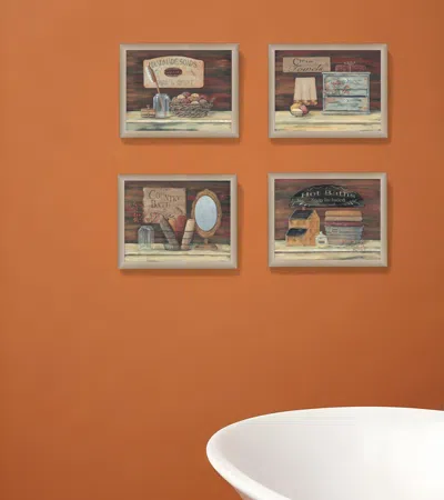 Homezia Set Of Four Bathroom Ii Brown Framed Print Bathroom Wall Art
