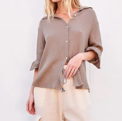 Sundry Long Sleeves Button Down Shirt In Sage In Beige