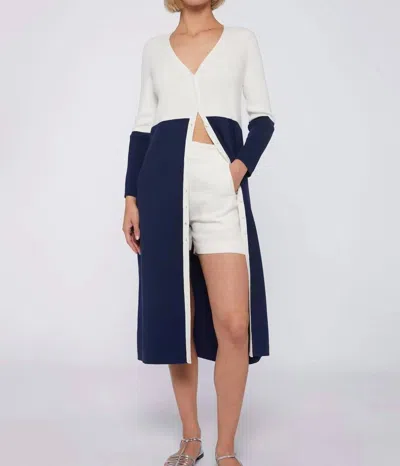 Vilagallo Knitwear Serena Cardigan In Ecru & Navy In Beige