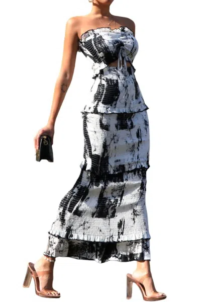 Dress Day Smocked Long Dress In Black/white In Silver