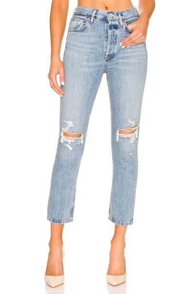 Agolde Riley High Rise Straight Crop In Blue