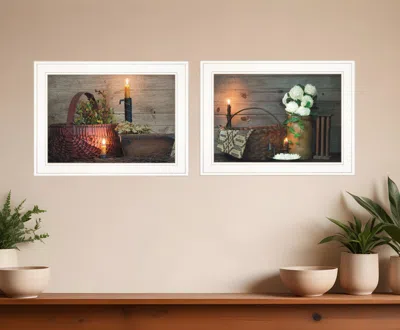 Homezia Set Of Two Country Candlelight 4 White Framed Print Wall Art