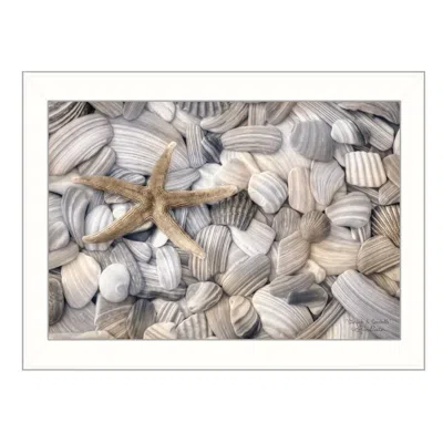 Homezia Starfish And Seashell 2 White Framed Print Wall Art