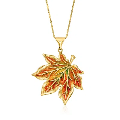 Ross-simons Italian Multicolored Enamel Maple Leaf Pendant Necklace In 18kt Gold Over Sterling In Orange