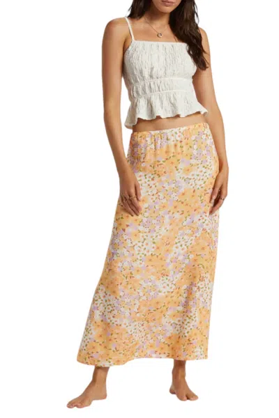 Billabong Midi Moment Printed Midi Skirt In Peach Whip In Yellow