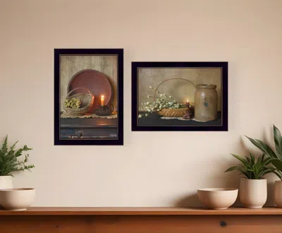 Homezia Set Of Two Candle Light And Flowers 3 Black Framed Print Wall Art