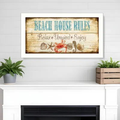 Homezia Beach House Rules White Framed Print Wall Art