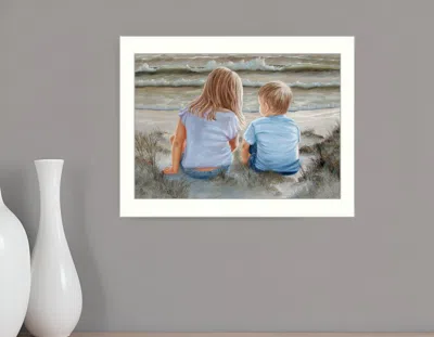 Homezia Boy And Girl Sitting White Framed Print Wall Art