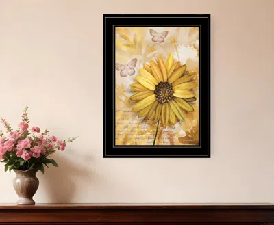Homezia Flowers And Butterflies Ii 3 Black Framed Print Wall Art