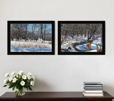 Homezia Set Of Two Great Outdoors Nature Or Winter Forest 1 Black Framed Print Wall Art
