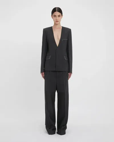 Victoria Beckham Tailored Wool Pants In Charcoal