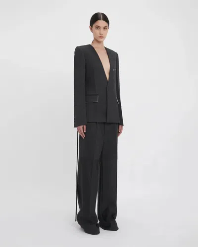 Victoria Beckham Tailored Wool Pants In Charcoal