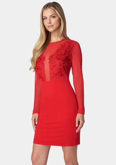 Bebe Mesh And Lace Illusion Dress In Red