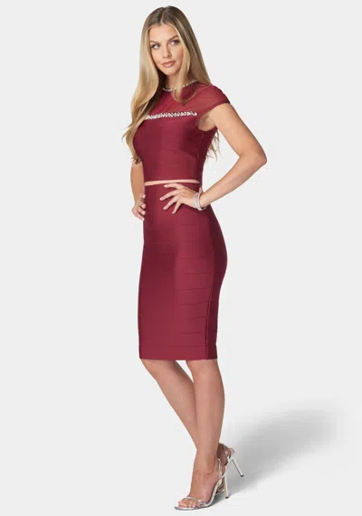 Bebe Crystal Beaded Two Piece Bandage Dress In Raspberry