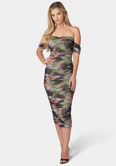 Shop Bebe Ruched Midi Dress In Mystic Blooms