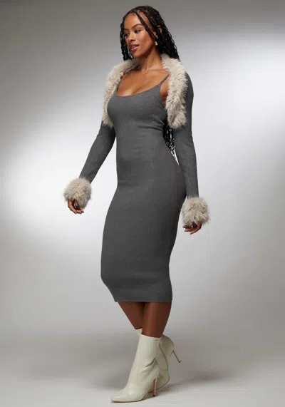 Bebe X Ciara Two Piece Sweater Dress In Grey,brown