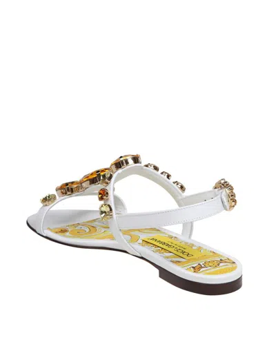 Shop Dolce & Gabbana Patent Leather Sandal With Embroidered Stones In White/multicolor