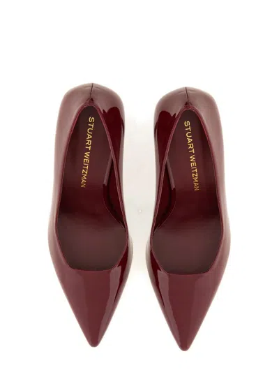 Stuart Weitzman Pointed Toe Patent Finish High Heel In Red