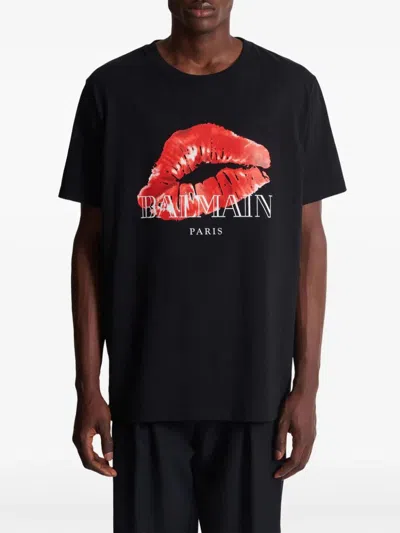 Shop Balmain T Shirt With Kiss Print