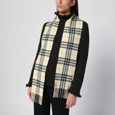 Shop Burberry Yellow And Green Check Cashmere Scarf