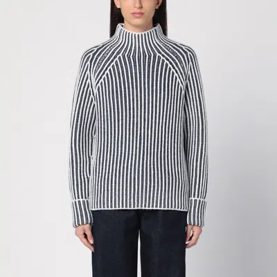 Shop Calvin Klein Striped Wool Turtleneck Jumper