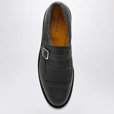 Doucal's Grey Leather Shoes With Buckle And Fringes