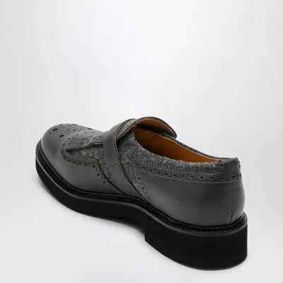 Doucal's Grey Leather Shoes With Buckle And Fringes
