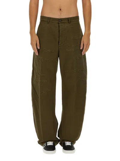 Dsquared2 Dsquared Men Ripped Big Chino Pants In Military Green
