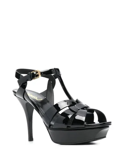 Shop Saint Laurent Tribute Leather Sandals In Black