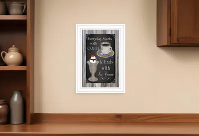 Homezia Everyday Starts With Coffee Chalkboard Framed 1 White Framed Print Kitchen Wall Art