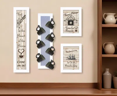 Homezia Set Of Four Kitchen Collection With Seven Peg Mug Rack White Framed Print Kitchen Wall Art