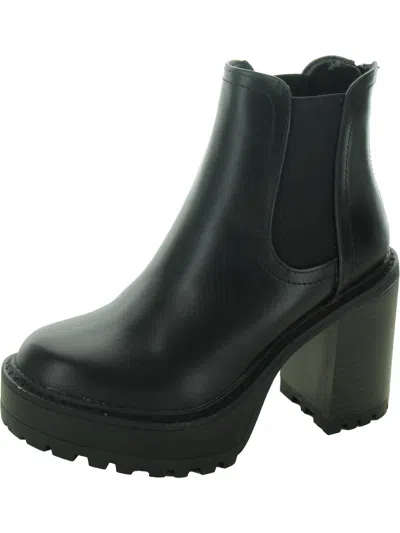 Steve Madden Kat Womens Faux Leather Block Heel Mid-calf Boots In Black