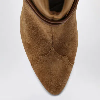 Shop Isabel Marant Low Cognac Coloured Suede Boot