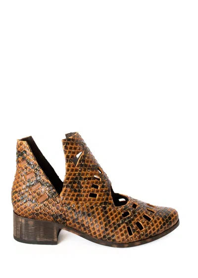 Sbicca Women's Reedy Cut Out Ankle Snakeskin Boot In Brown Leather In Brown