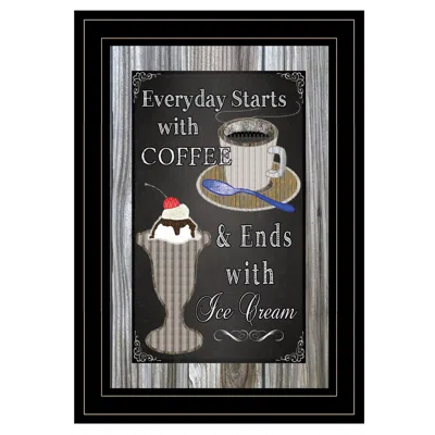 Homezia Everyday Starts With Coffee Chalkboard Framed 2 Black Framed Print Kitchen Wall Art