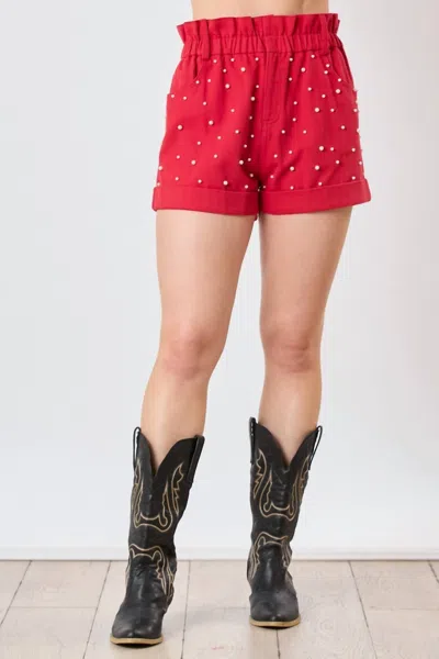 Fantastic Fawn Pearl Paper Bag Shorts In Red In Red