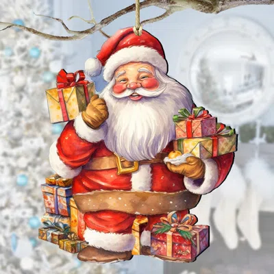 G. Debrekht Merry Delivery Santa With Gifts Wooden Ornaments By