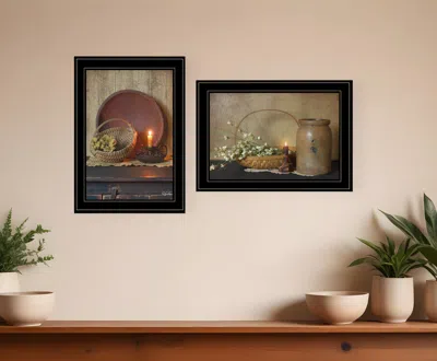 Homezia Set Of Two Candle Light And Flowers 2 Black Framed Print Wall Art