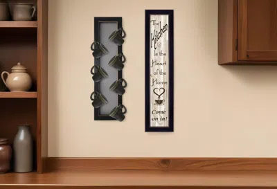 Homezia Set Of Two Come On In With Seven Peg Mug Rack 2 Black Framed Print Kitchen Wall Art