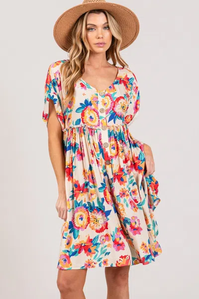 Fashnzfab Sage + Fig Full Size Floral Button-down Short Sleeve Dress In Multi