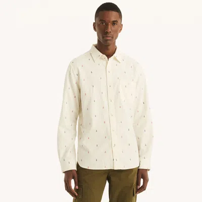 Nautica Mens Corduroy Printed Shirt In White
