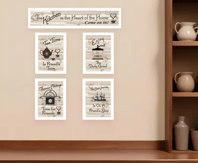Homezia Set Of Five Kitchen Friendship Collection Ii 4 White Framed Print Kitchen Wall Art