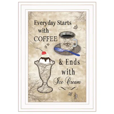 Homezia Everyday Starts With Coffee 3 White Framed Print Kitchen Wall Art