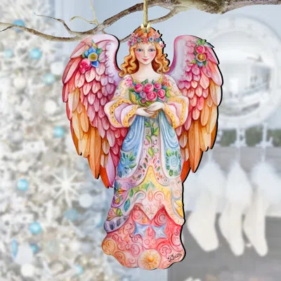 G. Debrekht Pink Floral Angel Wooden Ornaments By