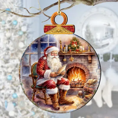 G. Debrekht Santa At The Fireplace Wooden Ornaments By