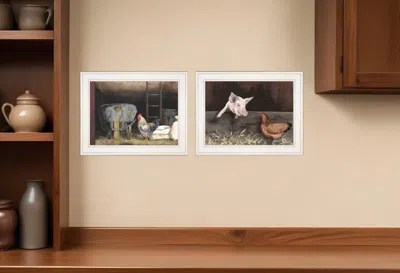 Homezia Set Of Two Bacon And Eggs 1 White Framed Print Wall Art