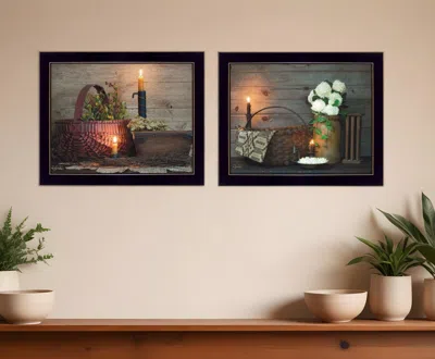 Homezia Set Of Two Baskets And Flowers Black Framed Print Wall Art