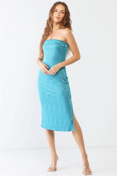 Fashnzfab Le Lis Geometric Print Strapless Side Slit Dress In Blue